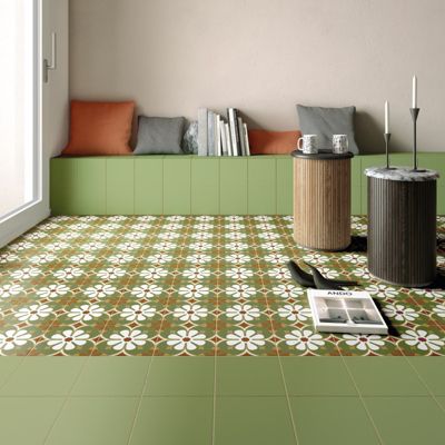 Carrelage sol / mur effet ciment uni vert 20x20 cm RIVOLI GREEN 30716
