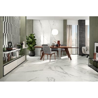Carrelage sol / mur effet marbre blanc 80x80 cm - SCULTOREA statuario vena argento J436