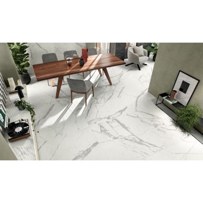 Carrelage sol / mur effet marbre blanc 80x80 cm - SCULTOREA statuario vena argento J436