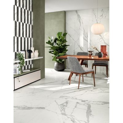 Carrelage sol / mur effet marbre blanc 80x80 cm - SCULTOREA statuario vena argento J436