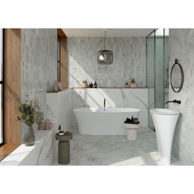 Carrelage sol / mur effet marbre blanc 80x80 cm - SCULTOREA statuario vena argento J436