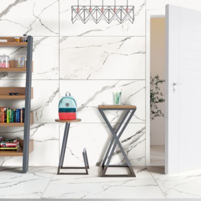 Carrelage sol/mur effet marbre blanc brillant Statuario Goya l.60 x L.120 cm