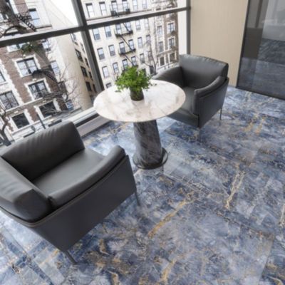 Carrelage sol/mur effet marbre bleu brillant Notte Blue l.60 x L.120 cm