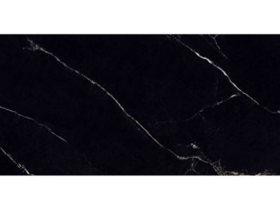 Carrelage sol/mur effet marbre noir brillant Lave Blanche l.60 x L.120 cm