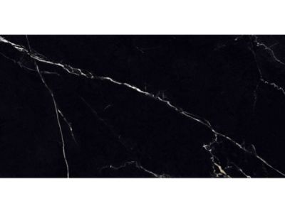 Carrelage sol/mur effet marbre noir brillant Lave Blanche l.60 x L.120 cm