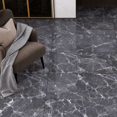 Carrelage sol/mur effet marbre noir brillant Lumous Maxima l.60 x L.120 cm