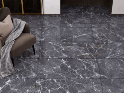 Carrelage sol/mur effet marbre noir brillant Lumous Maxima l.60 x L.120 cm