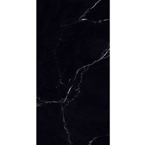 Carrelage sol / mur effet marbre noir LAVE BLANCHE l.60 x L.120 cm Full Lappato LIMCARO