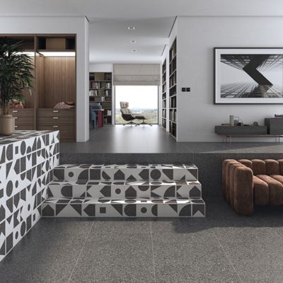 Carrelage sol / mur effet terrazzo 80x80 cm NIZA-R Negro