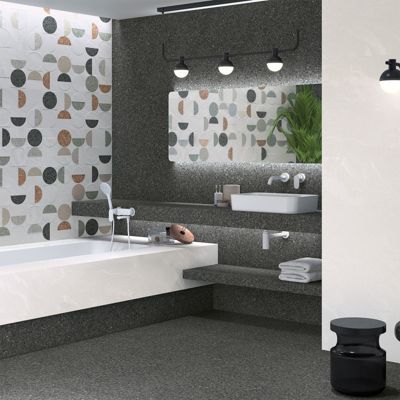 Carrelage sol / mur effet terrazzo 80x80 cm NIZA-R Negro