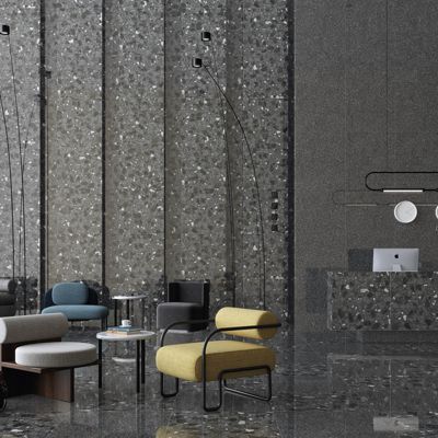 Carrelage sol / mur effet terrazzo 80x80 cm NIZA-R Negro