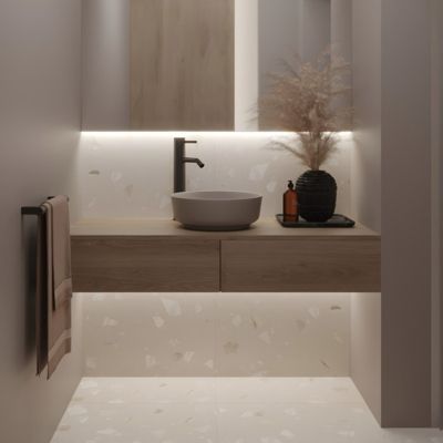 Carrelage sol / mur effet terrazzo 80x80 cm RIBE R BEIGE
