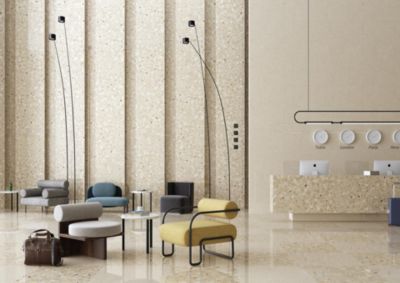 Carrelage sol / mur effet terrazzo brillant 80x80 cm MONACO R BEIGE PULIDO