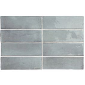 Carrelage sol / mur effet zellige bejmat marocain 5X15 cm bleu brillant 5X15 cm COCO BLUE GRASS WALL (vendu par boite de 0.50m2)