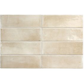 Carrelage sol / mur effet zellige bejmat marocain 5X15 cm crème beige brillant 5X15 cm COCO CANVAS WALL(vendu par boite de 0.50m2)