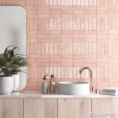 Carrelage sol / mur effet zellige bejmat marocain 5X15 cm rose brillant 5X15 cm COCO ORCHARD PINK WALL