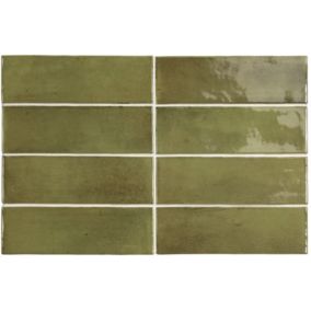 Carrelage sol / mur effet zellige bejmat marocain 5X15 cm vert brillant 5X15 cm COCO VERD WALL (vendu par boite de 0.50m2)