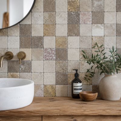 Carrelage sol/mur en travertin 4 nuances - 10 x 10 x 1 cm - Vendu au m² - C-NEGOCE