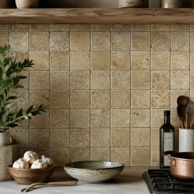 Carrelage sol/mur en travertin Jaune - 10 x 10 x 1 cm - Vendu au m² - C-NEGOCE