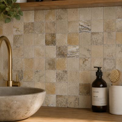 Carrelage sol/mur en travertin Scabas - 10 x 10 x 1 cm - Vendu au m² - C-NEGOCE