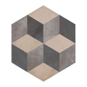 Carrelage sol / mur hexagonal effet ciment motif cube 25 x 21.6 cm TERRA CUBO HEXAGONAL GRIS