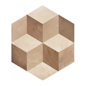 Carrelage sol / mur hexagonal effet ciment motif cube géométrique 25x21,6 cm TERRA CUBO HEXAGONAL BEIGE