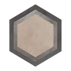 Carrelage sol / mur hexagonal effet ciment motif linéaire 25 x 21.6 cm TERRA CORNICE HEXAGONAL