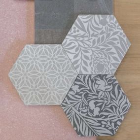 Carrelage sol / mur hexagonal effet pierre à motif fleur SEINE HEXAGONO DUROC MULTICOLOR(vendu par boite de 0.50m2)