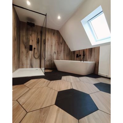Carrelage sol / mur hexagonal effet pierre SEINE HEXAGONO BASALTO