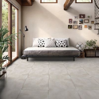 Carrelage sol / mur intérieur grès cérame effet béton Basic Concrete gris l.80 X L.80 cm rectifié 1er choix. UPEC