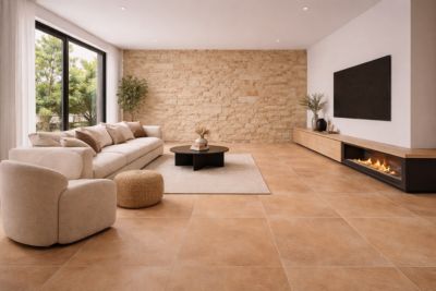 Carrelage sol / mur intérieur grès cérame effet pierre Argile Terra l.100 X L.100 cm rectifié UPEC