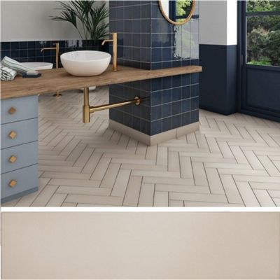 Carrelage sol / mur pose baton rompu chevron uni beige mate STROMBOLI BEIGE GOBI
