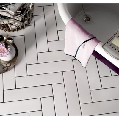 Carrelage sol / mur pose baton rompu chevron uni blanc mate 9,2x36,8 cm ...