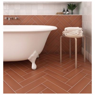 Carrelage sol / mur pose baton rompu chevron uni orange mate STROMBOLI ...