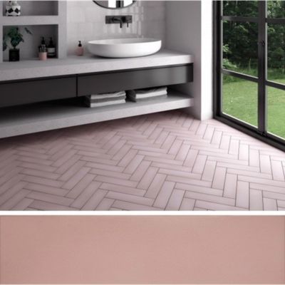 Carrelage sol / mur pose baton rompu chevron uni rose mate STROMBOLI ...