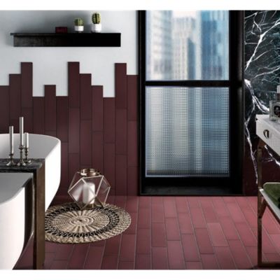 Carrelage sol / mur pose baton rompu chevron uni rouge bordeaux terre ...