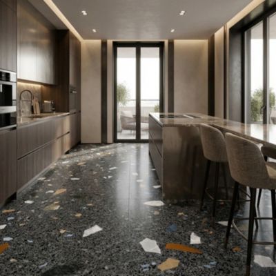 carrelage terrazzo stracciatella-R grafito 80x80 cm