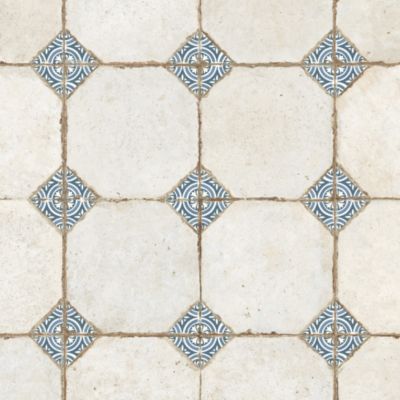 Carrelage Vintage Blanc et Bleu Cabochon 45,2x45,2x0,95 cm Sorelia - Sol et mur intérieur (vendu par carton de 1,02 m²) - RO'MA CA
