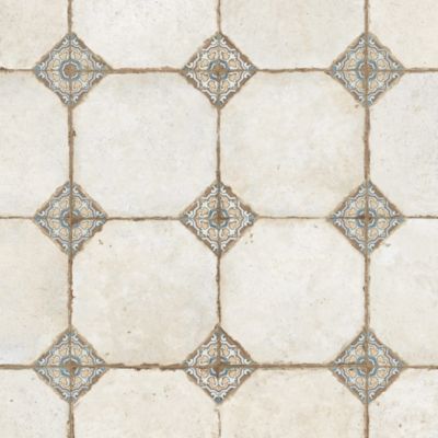 Carrelage Vintage Blanc et Multicolore Cabochon 45,2x45,2x0,95 cm Sorelia - Sol et mur intérieur (vendu par carton de 1,02 m²) - R