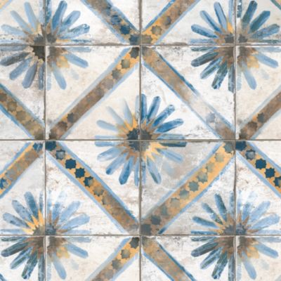 Carrelage Vintage effet Carreau ciment Bleu 45x45x0,95 cm Solaria - Sol et mur intérieur (vendu par carton de 1 m²) - RO'MA CARREL