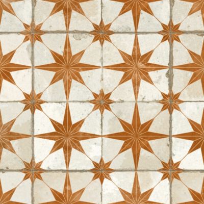 Carrelage Vintage effet Carreau ciment Etoile Orange et Fond Blanc 45x45x0,95 cm Sparta - Sol et mur intérieur (vendu par carton d
