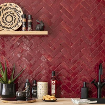 Carrelage Zellige Marocain Rouge Lie de vin 5x15 cm (vendu par 1 m² ...