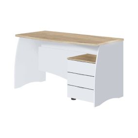 Carrollton Desk, Bureau, Table d'étude PC avec 3 tiroirs, 136x67h74 cm, Blanc et Chêne