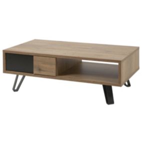 CARSON - Table Basse 1 Tiroir Effet Bois  et Noir