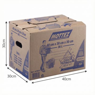 Carton de déménagement avec poignées capacité 36 L, H.30 x L.40 x l.30 cm, Mottez