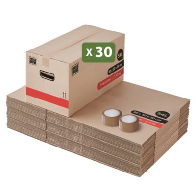Cartons déménagement premium 54L (60 x 30 x 30 cm) et adhésifs offerts