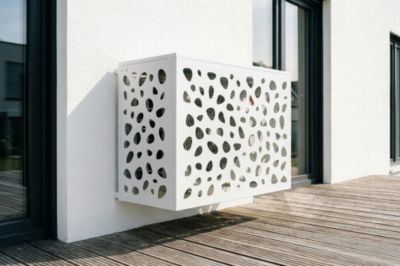 Casanoov cache clim PAC aluminium L 107 x H 83 x P 71 blanc RAL9016 ventilation protection accès facile réglable montage sol mur