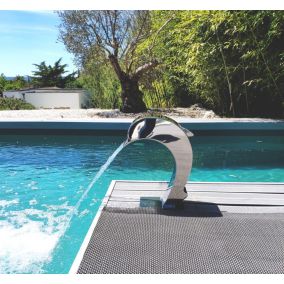 Cascade Inox Fontaine Piscine Bassin Modèle Dauphin Avec Oeuil et Aileron Hauteur 41cm / Larg 16,8cm