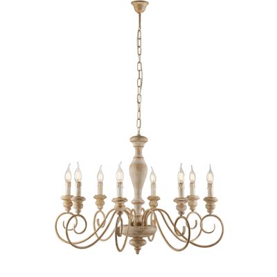 Cascina Lustre En Bois Et Fer Blanc Et Tourterelle 8 Lumières 121 D.82 Bl265-8-Bt
