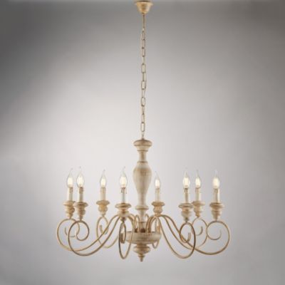 Cascina Lustre En Bois Et Fer Blanc Et Tourterelle 8 Lumières 121 D.82 Bl265-8-Bt